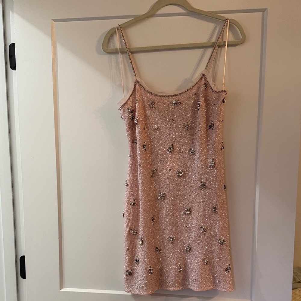 LoveShackFancy Pink Embellished Mini Dress